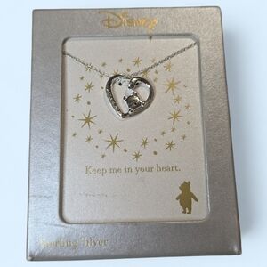 Disney Sterling Silver Heart Necklace with Winnie the Pooh Accent - Silver